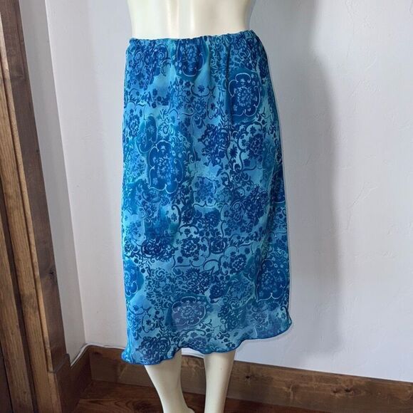 Vintage 90’s Layered Blue Floral Chiffon Long Skirt Size Large - Picture 8 of 11